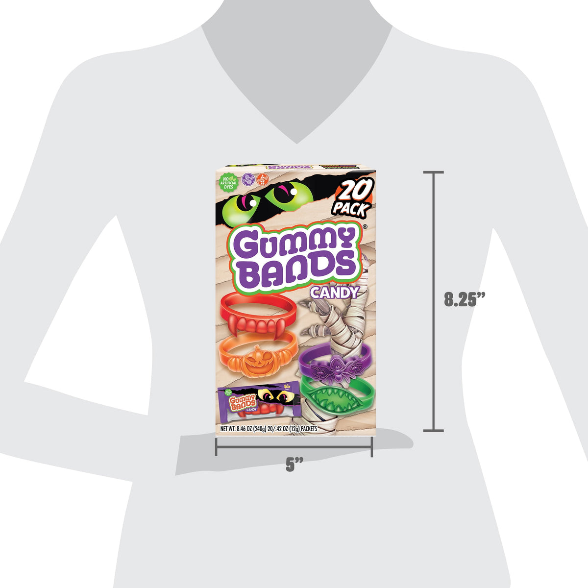 Monster Gummy Bands Candy Box - 20 Count, Allergen-Free, Halloween Treats