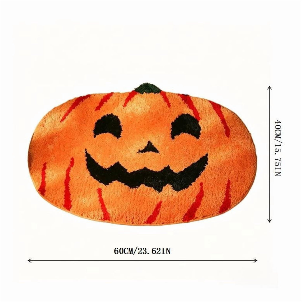 Liamobondopolis Halloween Floor Mat Jack O Lantern Shaped Tufted Non Slip Rubber Back Halloween Decor for Bathroom Entryway Halloween Party Decorations 23.62In X 15.75In