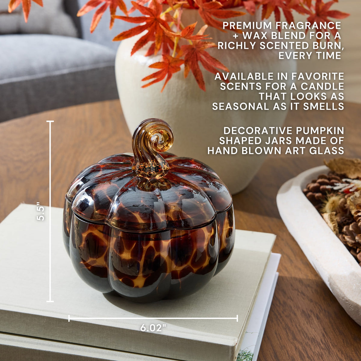 Better Homes & Gardens 2-Wick 18 oz White Tortoiseshell Glass Pumpkin Jar Candle, Pumpkin Snickerdoodle Swirl