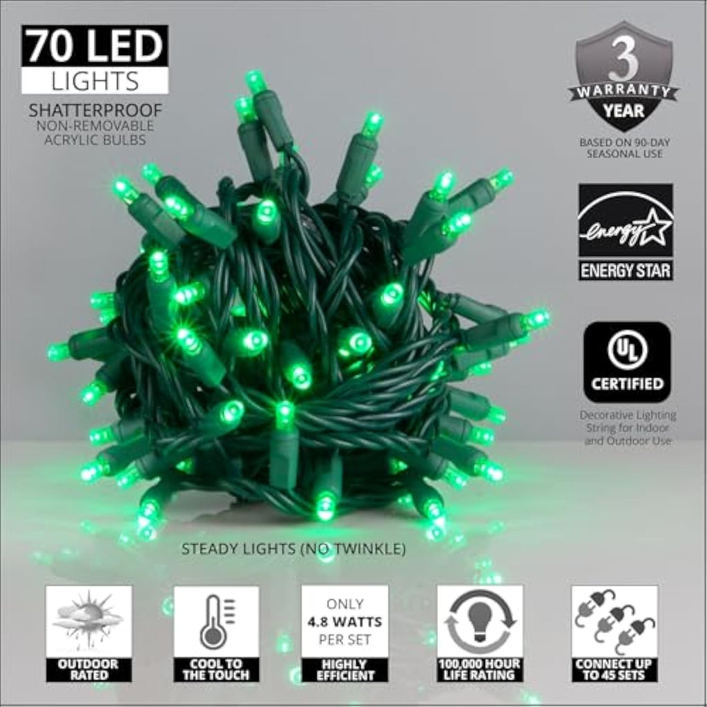 Wick's Outdoor Living LED 5MM Orange Holiday Lights, 24 FT in length, 70 CT, and 6 different color options
