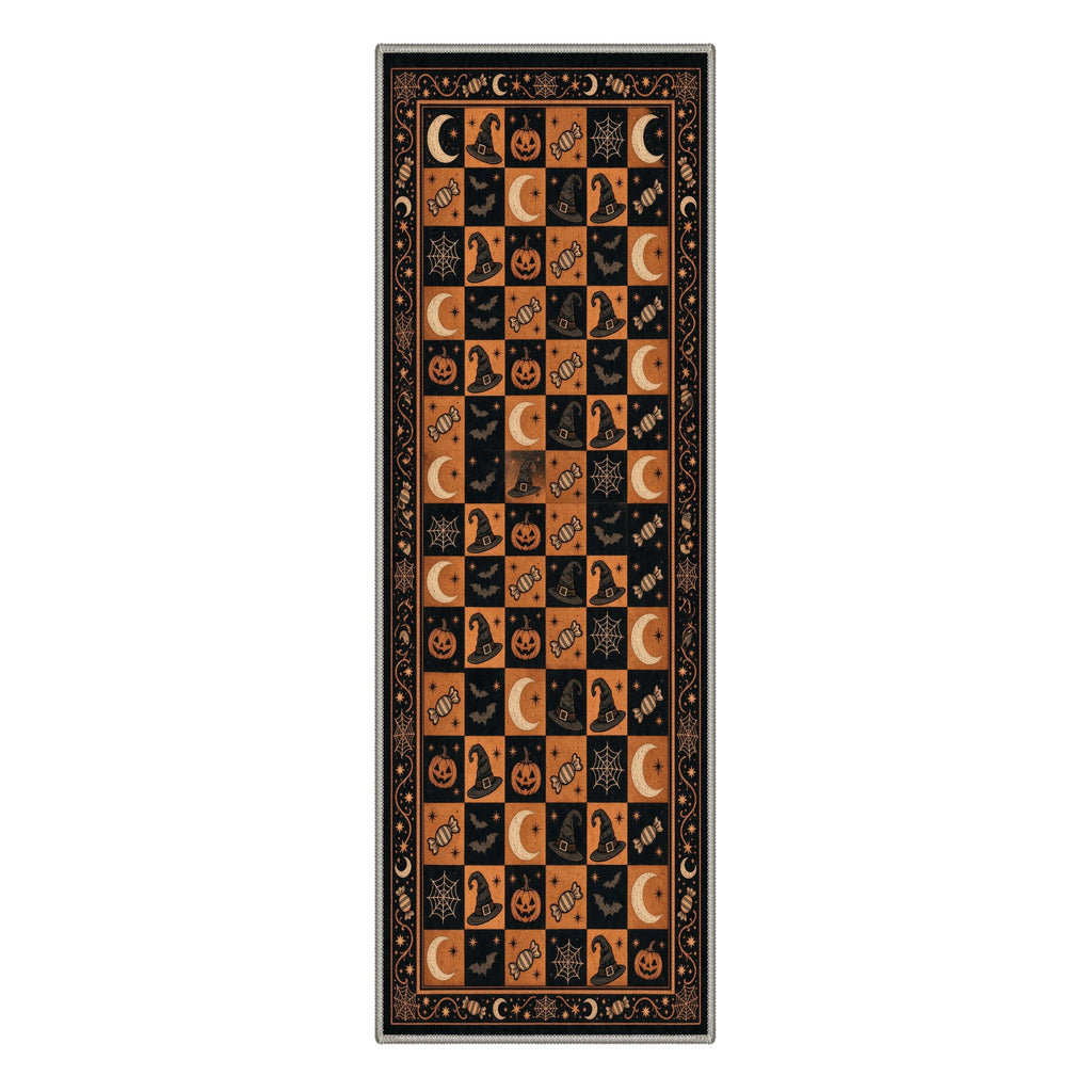 GENIMO 2'x7' Halloween Runner Rug, Washable Non Slip Soft Vintage Witch Indoor Outdoor Hallway Runner for Porch Patio Kitchen Entryway, Vintage Black