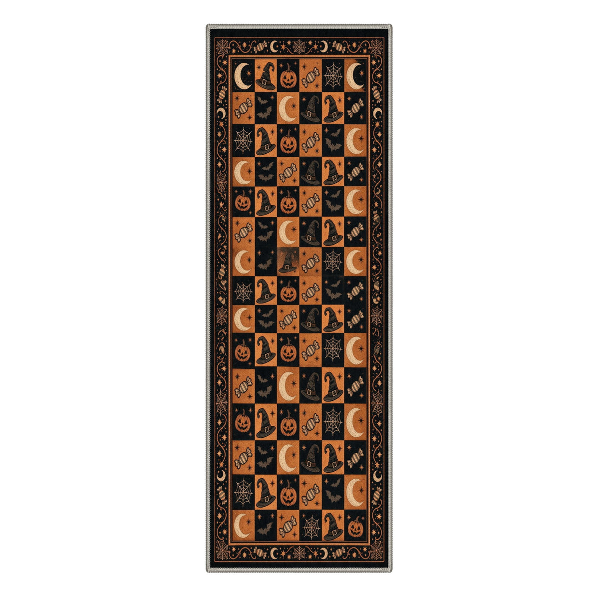 GENIMO 2'x7' Halloween Runner Rug, Washable Non Slip Soft Vintage Witch Indoor Outdoor Hallway Runner for Porch Patio Kitchen Entryway, Vintage Black