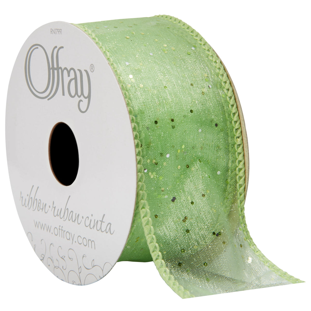 (3 pack) Offray Ribbon, Citrus Green 1 1/2 inch Wired Edge Sheer Polyester Ribbon, 9 feet