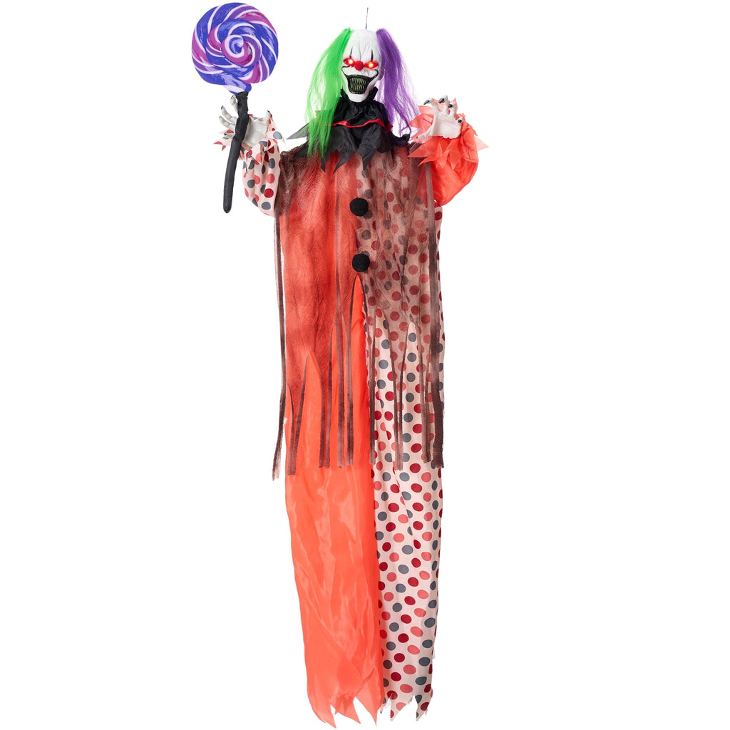 Joyfy 65" Halloween Hanging Scary Clown Decorations with Chain, with LED Lights Talking Animatronics Decor Outdoor Indoor for Haunted House Lawn Yard Patio
