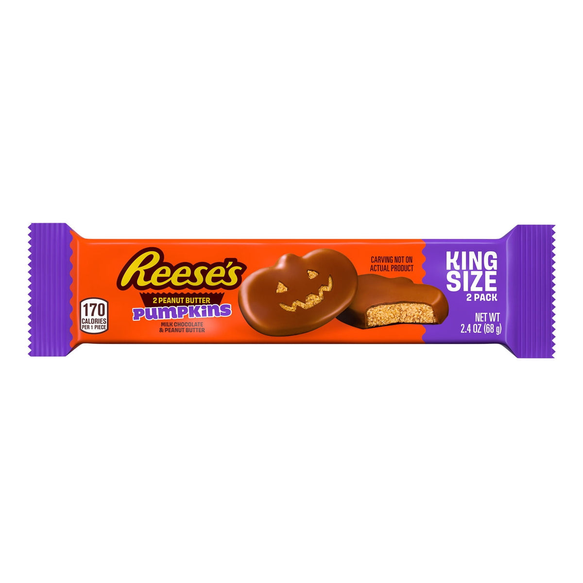 Reese's Milk Chocolate King Size Peanut Butter Pumpkins, Halloween Candy Pack, 2.4 oz