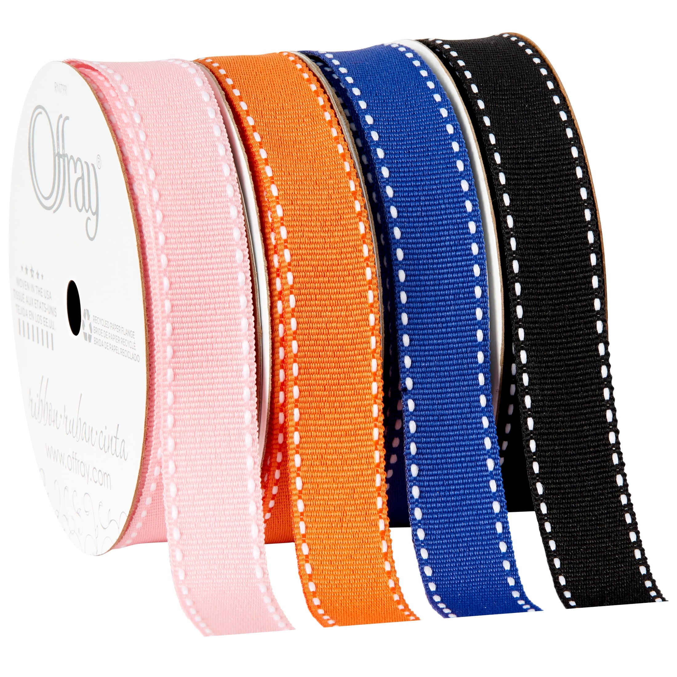 (3 pack) Offray Ribbon, Black and White 5/8 inch Grosgrain Polyester Ribbon, 9 feet