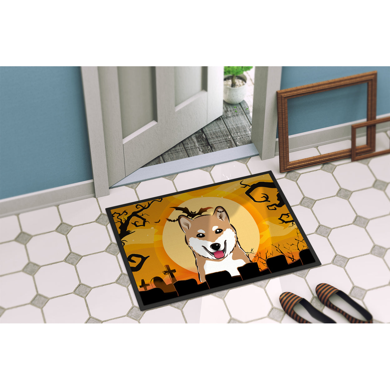 Caroline's Treasures BB1783JMAT Halloween Shiba Inu Door Mat, Indoor Rug or Outdoor Welcome Mat 24x36 Doormat , 36"L x