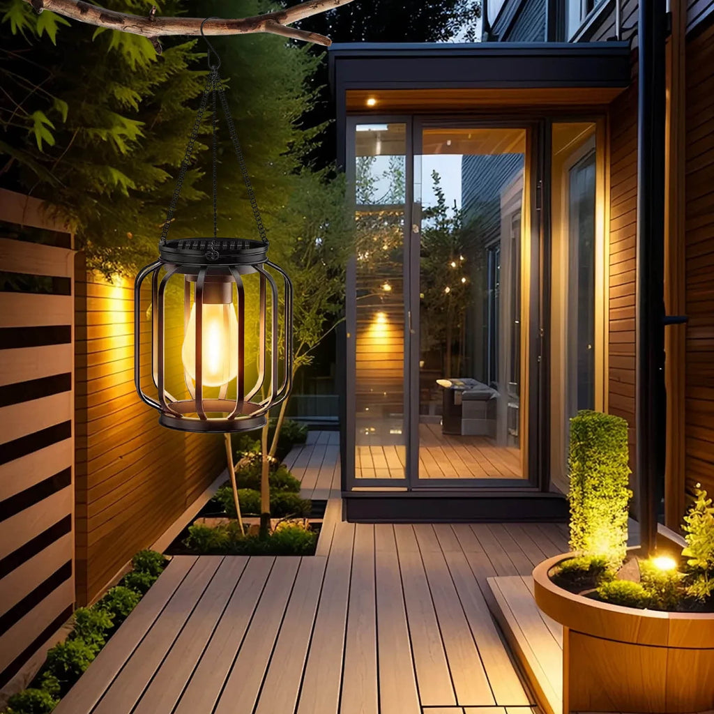 AUHomi Solar Hanging Lanterns, 2 Pack Metal Solar Hanging Lights with Hook, Bright Waterproof LED Lanterns for Outdoor, Classic Decorative Solar-Powered Light for Yard Garden Patio Porch