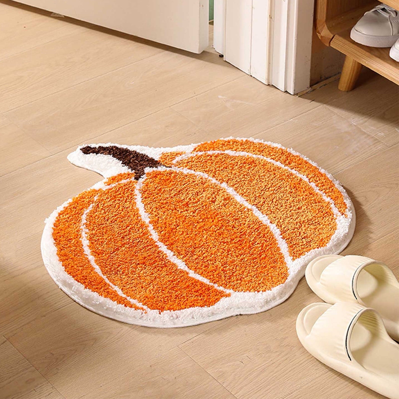 Fall Area Rug Maple Leaf Pumpkin Imitation Wool Mat 27.56x27.56in Polyester Skidproof & Soft for Living Room Bedroom Entryway Fall Doormat by MPOISVA