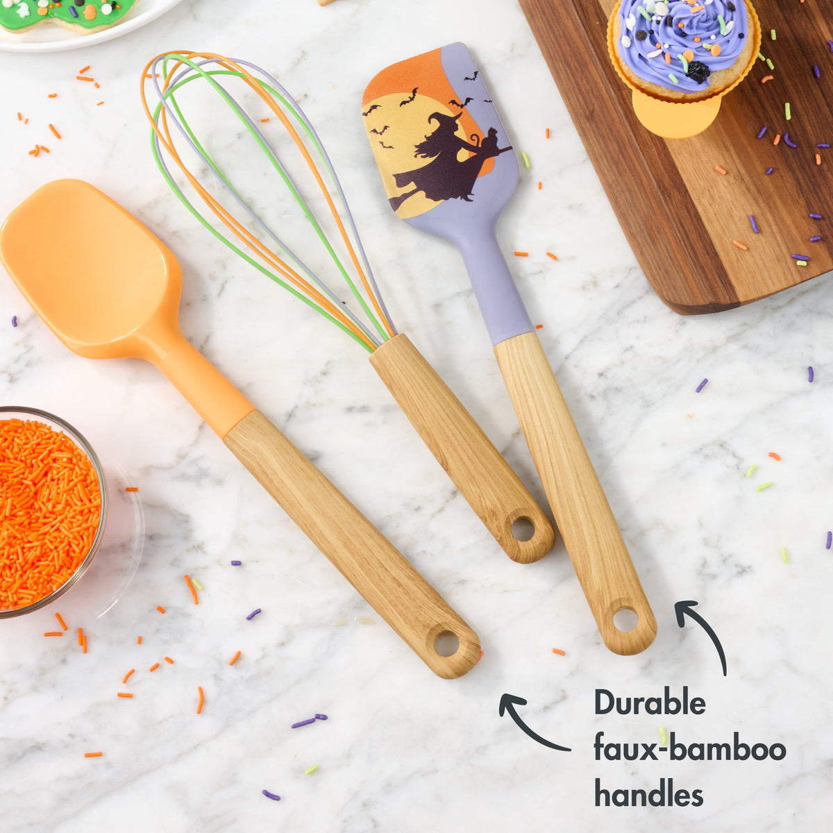 Way To Celebrate 3-Piece Baking Tool Set, Orange, Green, Purple