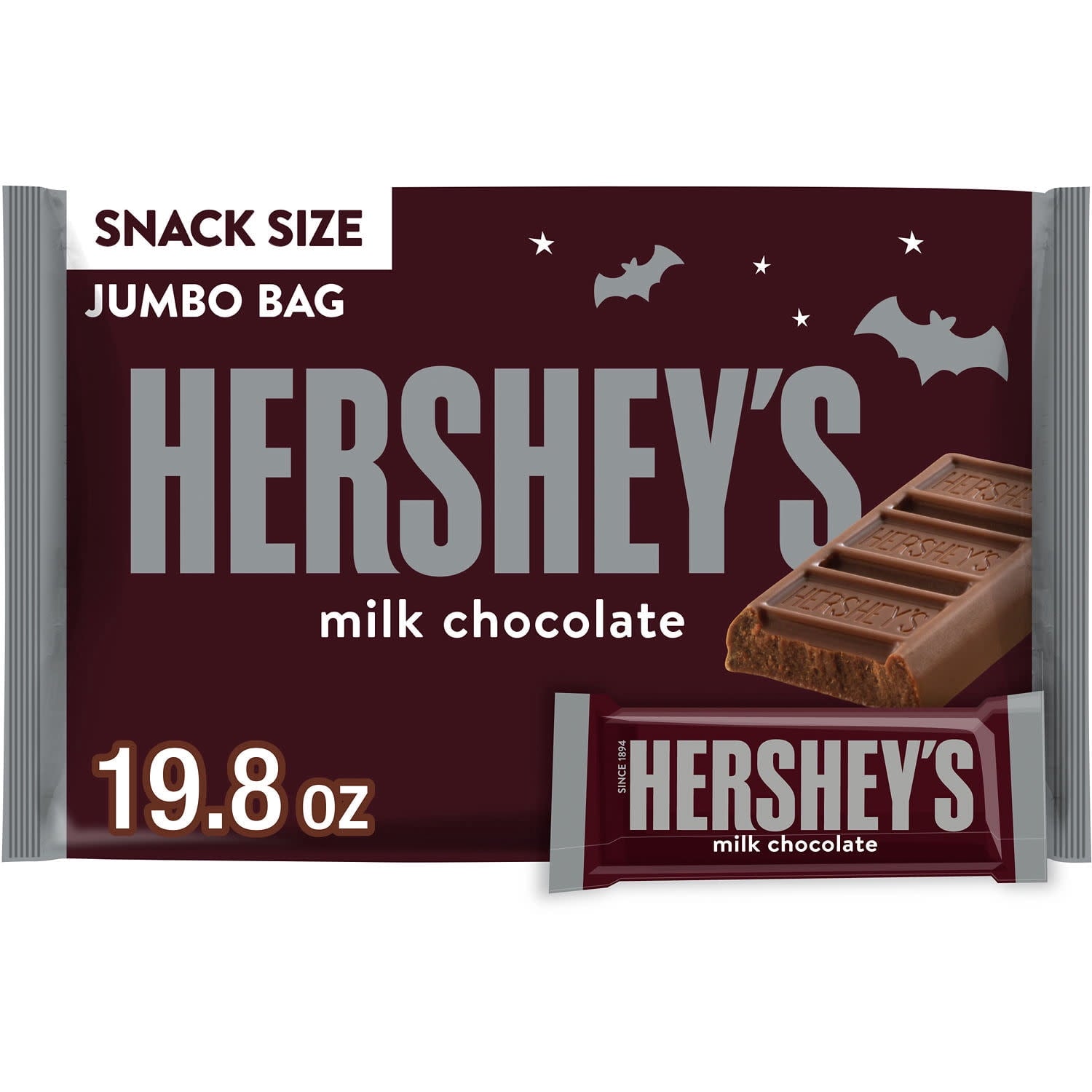 (2 pack) Hershey's Milk Chocolate Snack Size, Halloween Candy Jumbo Bag, 19.8 oz