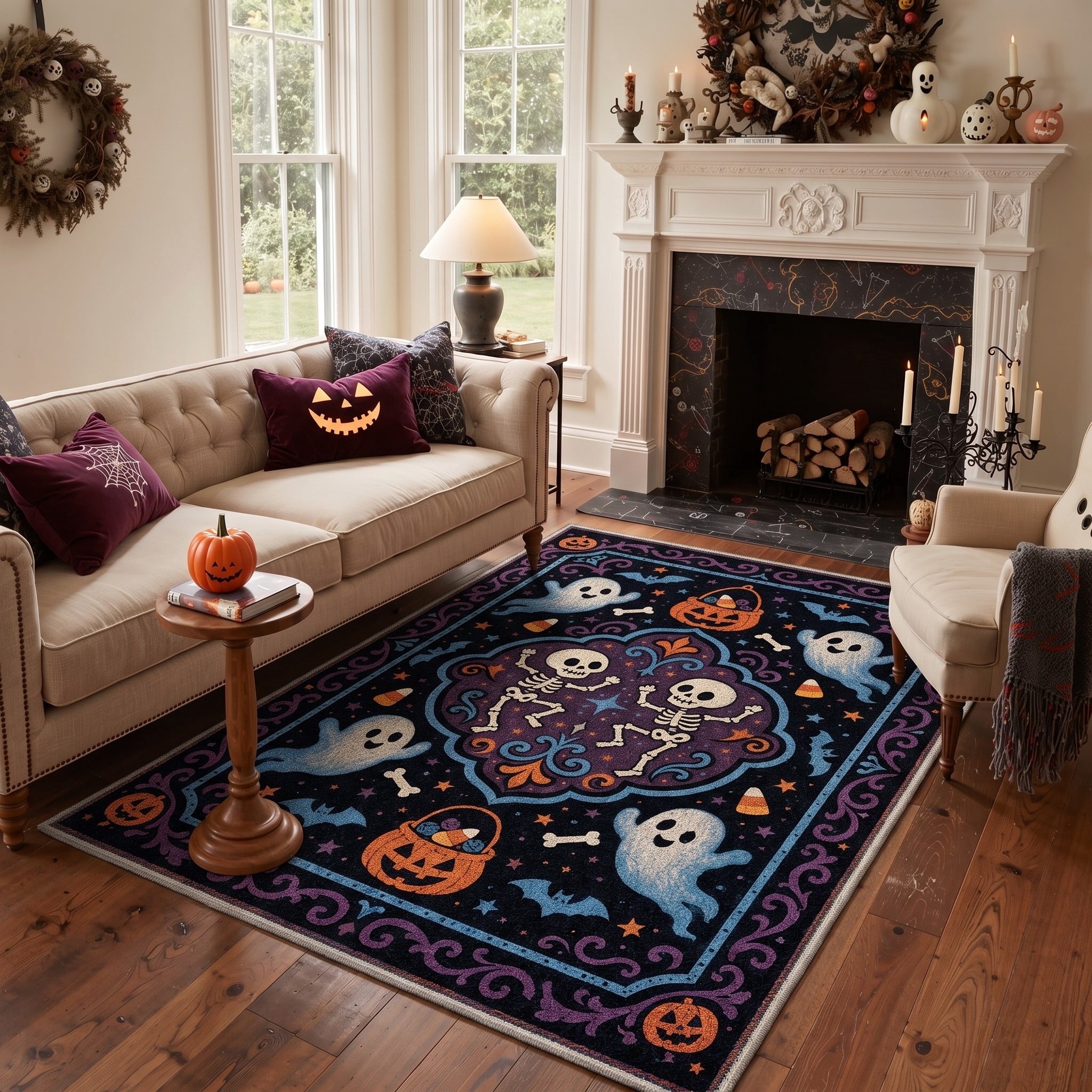 GENIMO 2'x3' Halloween Doormat, Washable Non Slip Soft Gothic Castle Outdoor Door Mat for Front Door Covered Porch Patio Entryway, Antique Gold
