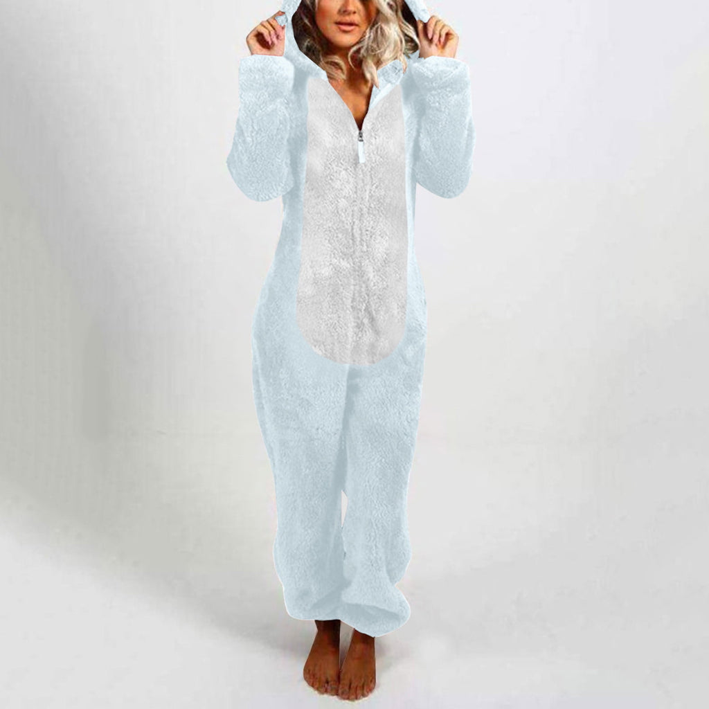 QATAINLAV Sherpa Fleece Jumpsuit for Women Winter Warm Fuzzy Onesie Pajamas Cute Cat Hooded Romper Casual Zip Up Overalls Sleepwear Black XL