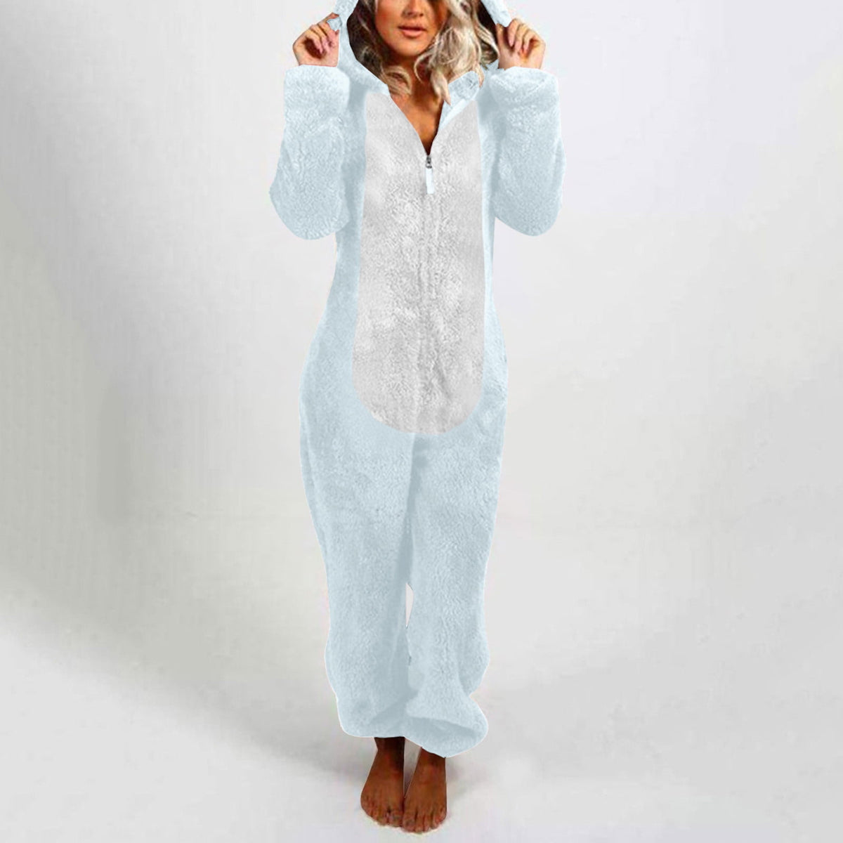 QATAINLAV Sherpa Fleece Jumpsuit for Women Winter Warm Fuzzy Onesie Pajamas Cute Cat Hooded Romper Casual Zip Up Overalls Sleepwear Black XL