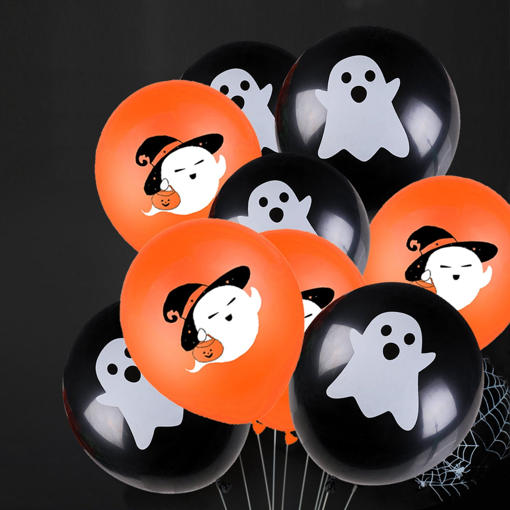 20psc Orange Black Ghost Theme Balloon, printed with orange Halloween Ghost pattern, both orange and black balloons have Halloween Ghost decoration party supplies