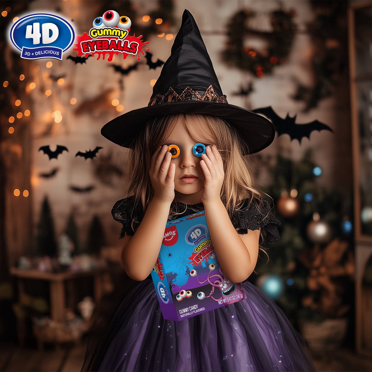 AMOS Cotton Candy Halloween Pizza, Eyeballs Candy for Party, Gluten-Free, 6 Count, 6.35 oz