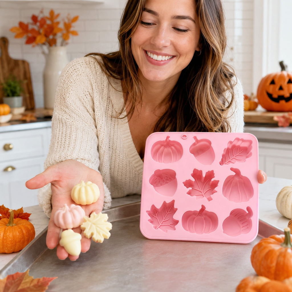 Ktlvex 6-Cavity Pumpkin Silicone Mold, Rectangular, Food-Grade, Pink – for Halloween Chocolate, Soap & Baking