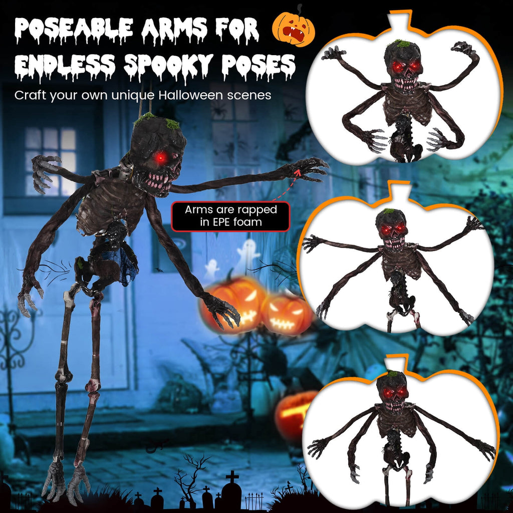 Costway 6 FT Animated Halloween Decoration Hanging Zombie Light-up Eyes Poseable Arms