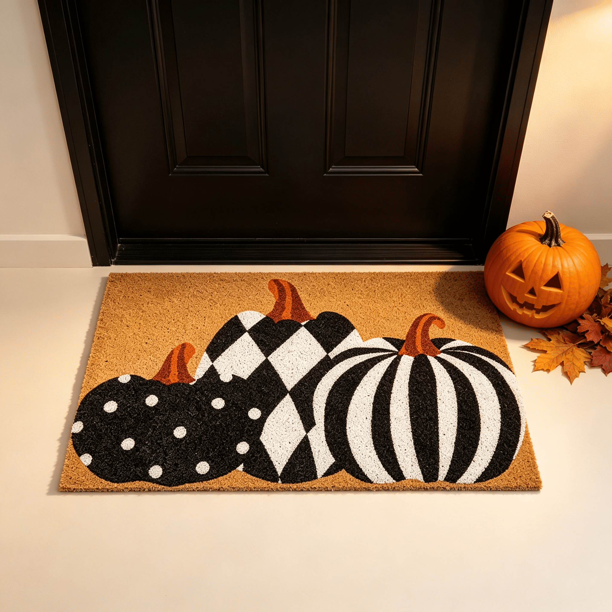 Halloween Pumpkin Welcome Door Mat, Funny Durable Non Slip Decorative Rugs for Bathroom Bedroom Kitchen Front Door