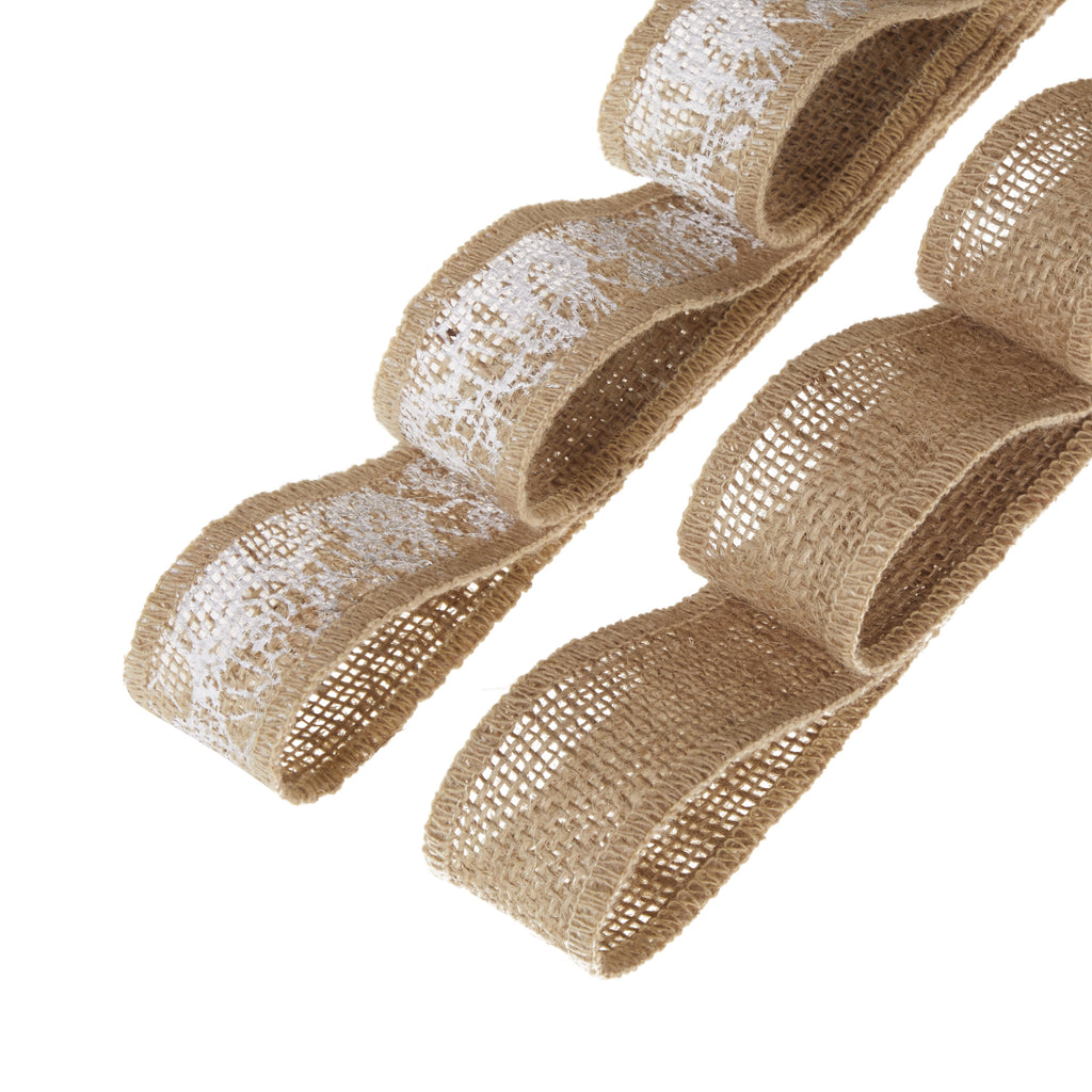 Love, Laugh, Craft Burlap Ribbon Set, 1.5"W x 3-Yds, Natural/White Stripe