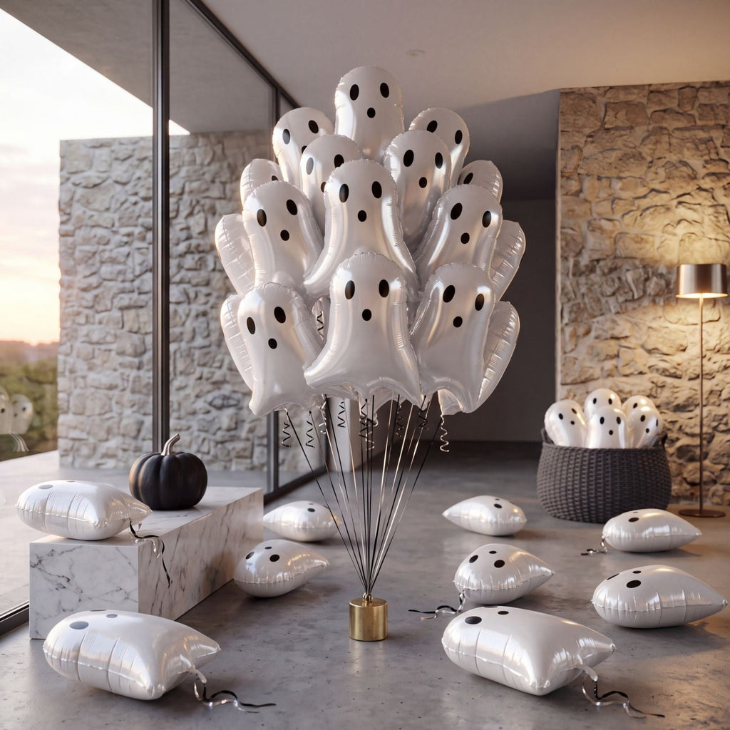 QISIWOLE Halloween Ghost Balloons Set of 50, White Latex Party Decoration for Spooky Celebrations, 18.50 x 13.8 in