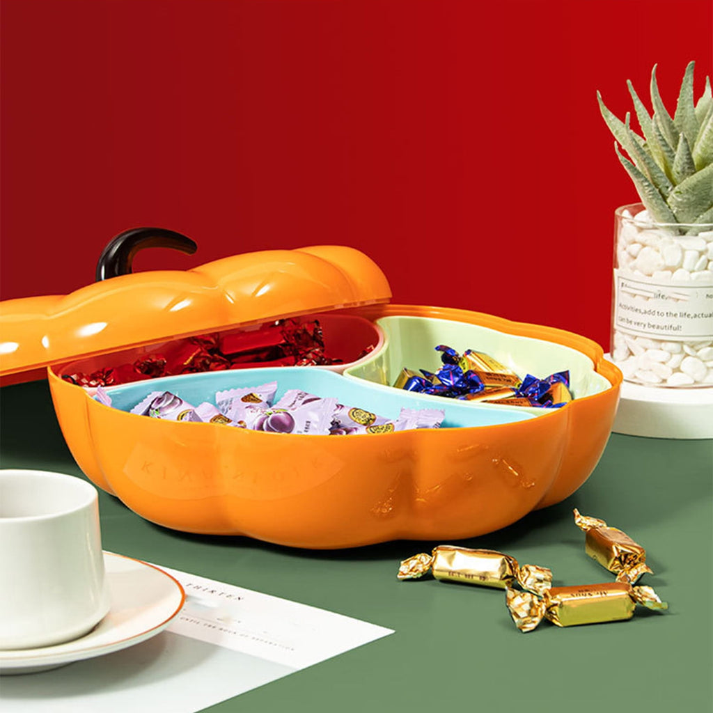 Bowayaoa Pumpkin Serving Bowl with Lid, Detachable Pumpkin Snack Box Divided Serving Tray Pumpkin Candy Jar Nut Serving Container Food Display Bowl for Halloween Thanksgiving Fall Festival Party