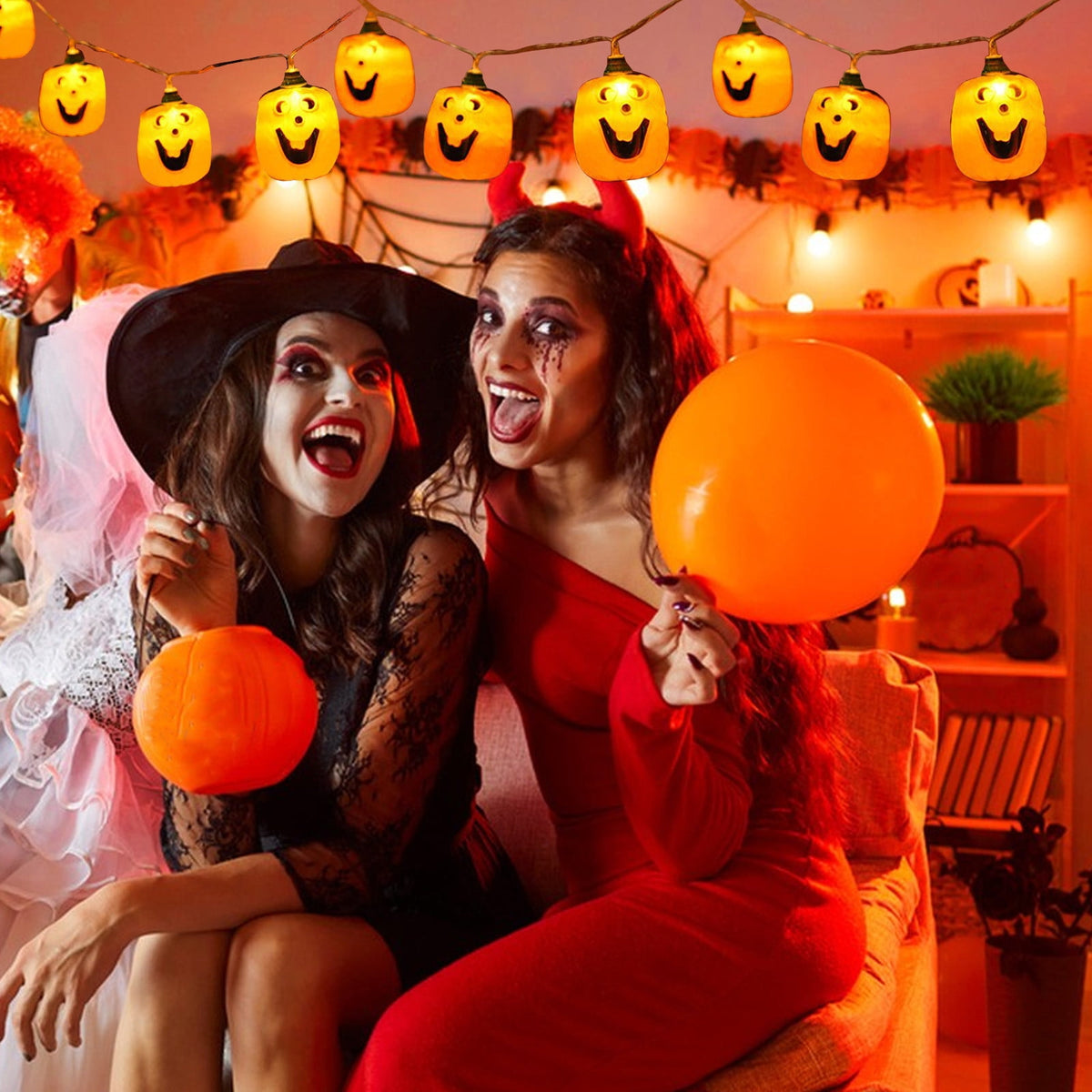 Darzheoy Halloween Pumpkin String Lights, LED Pumpkin Lights, 10 LED 5 FT Battery Operated String Lights, Halloween String Lights for Outdoor Indoor Halloween Party Decorations