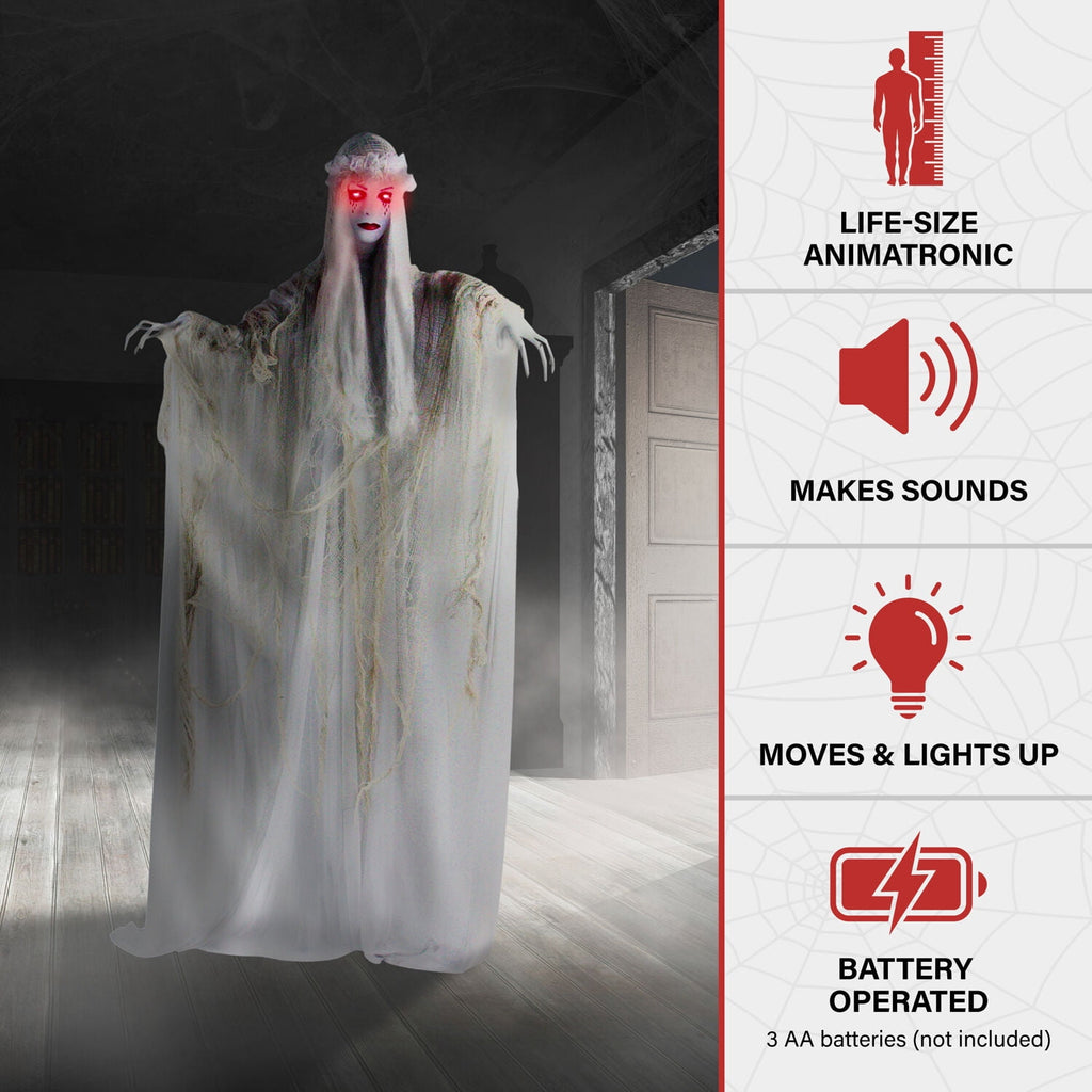 Haunted Hill Farm 6.5 Ft Life-Size Animatronic Bride Indoor/Outdoor Halloween Decoration, Multicolor, HHLADY-2FLSA