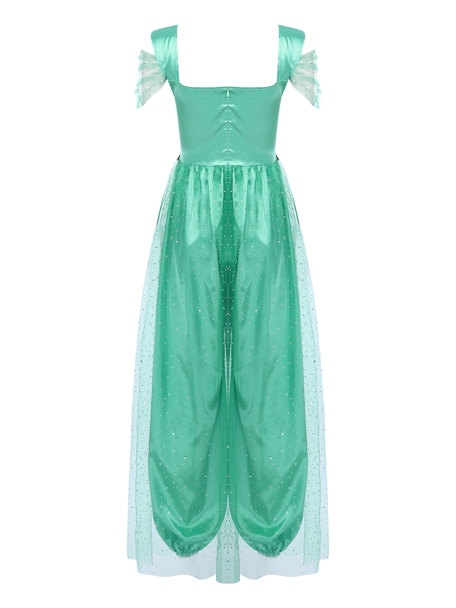 Aislor Women Halloween Arabian Princess Cosplay Costume Sequins Belly Dance Romper Jumpsuit Fancy Dress Lake Blue L