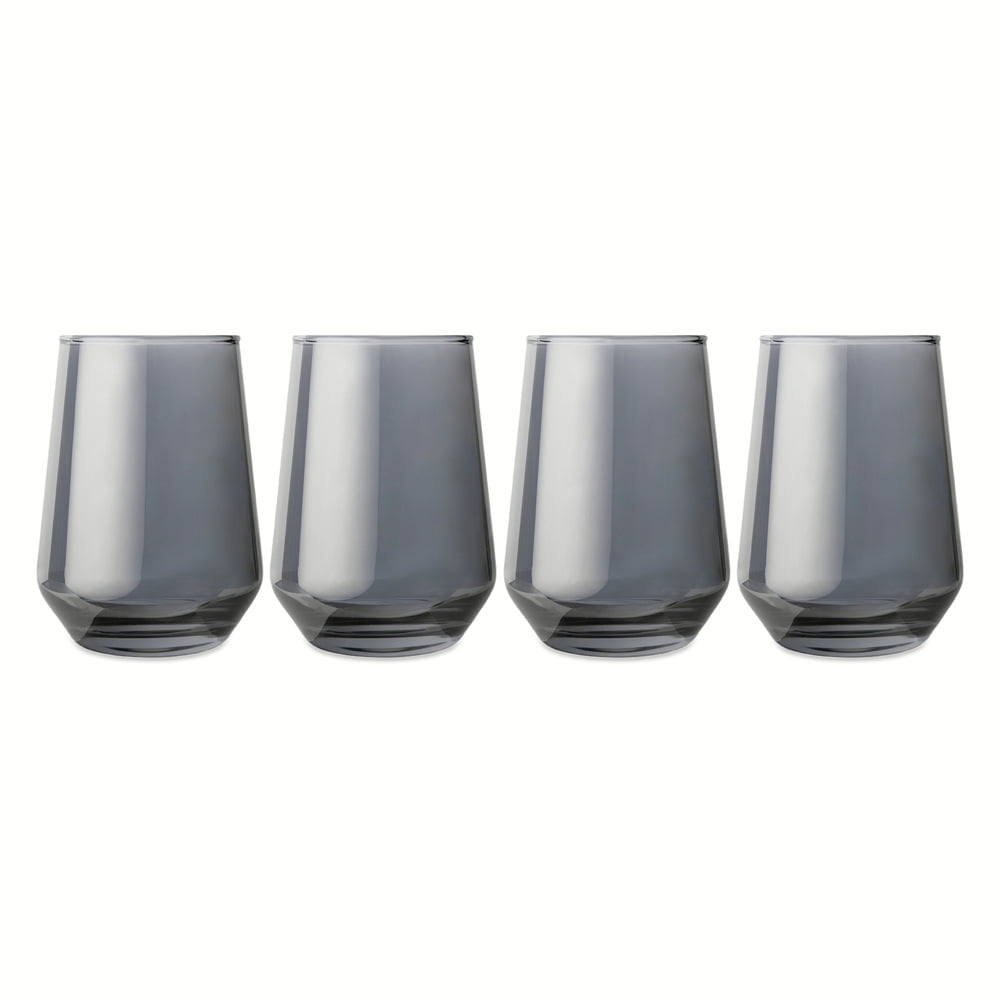 Thyme & Table 13.5 fl oz Smoke Angled Stemless Wine Glasses, Set of 4