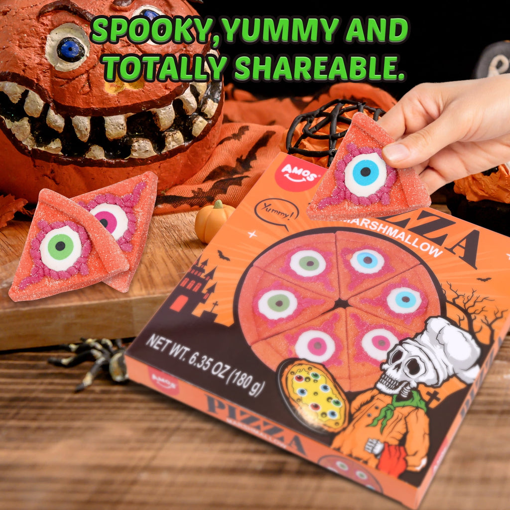 AMOS Cotton Candy Halloween Pizza, Eyeballs Candy for Party, Gluten-Free, 6 Count, 6.35 oz