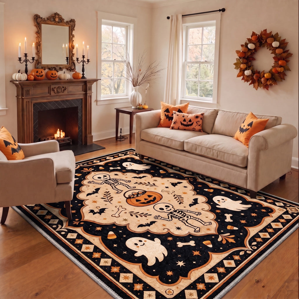 GENIMO 2'x3' Halloween Doormat, Washable Non Slip Soft Gothic Castle Outdoor Door Mat for Front Door Covered Porch Patio Entryway, Antique Gold