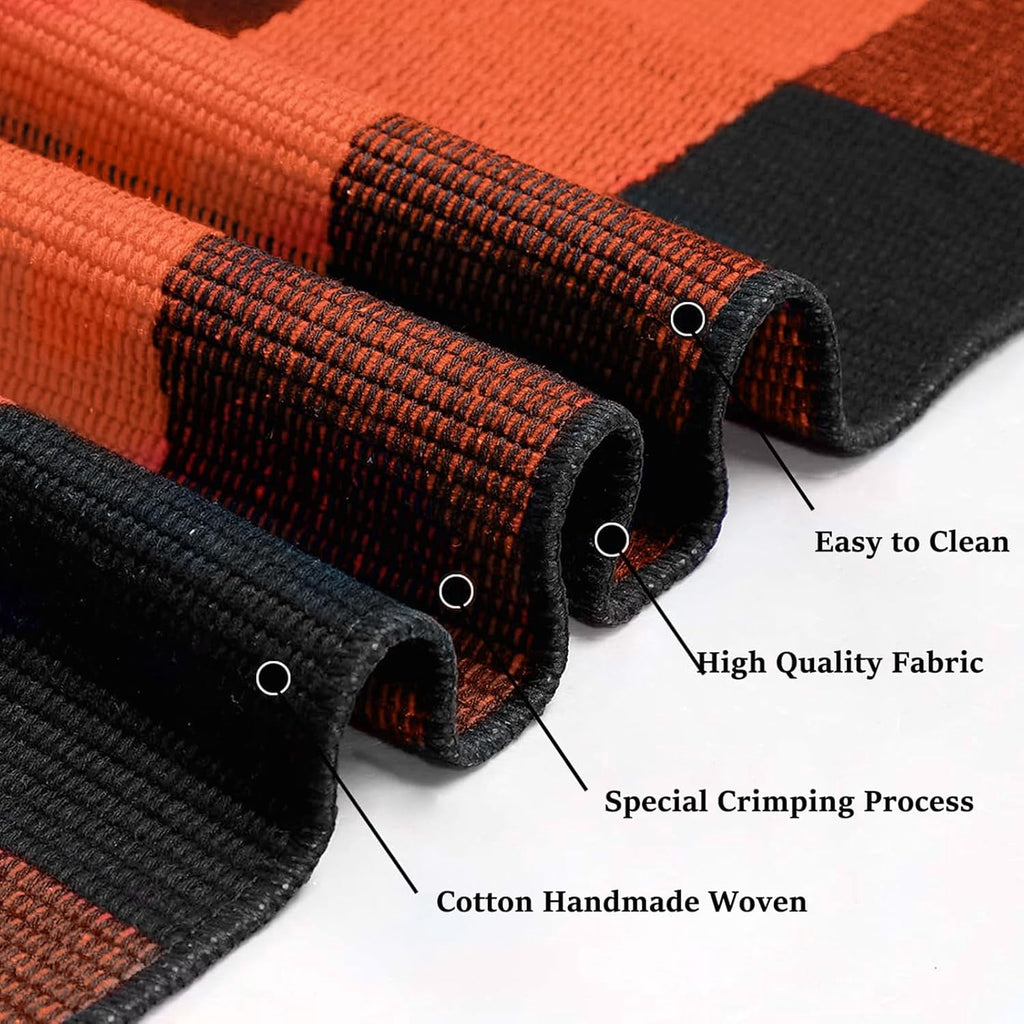 HearthHarmony Buffalo Plaid Area Rugs 2x3 Ft Brown and Black Checkered Rugs Washable Front Door Mat Hand Woven Cotton Outdoor Small Rug for Front Porch Kitchen Entryway Patio Bathroom