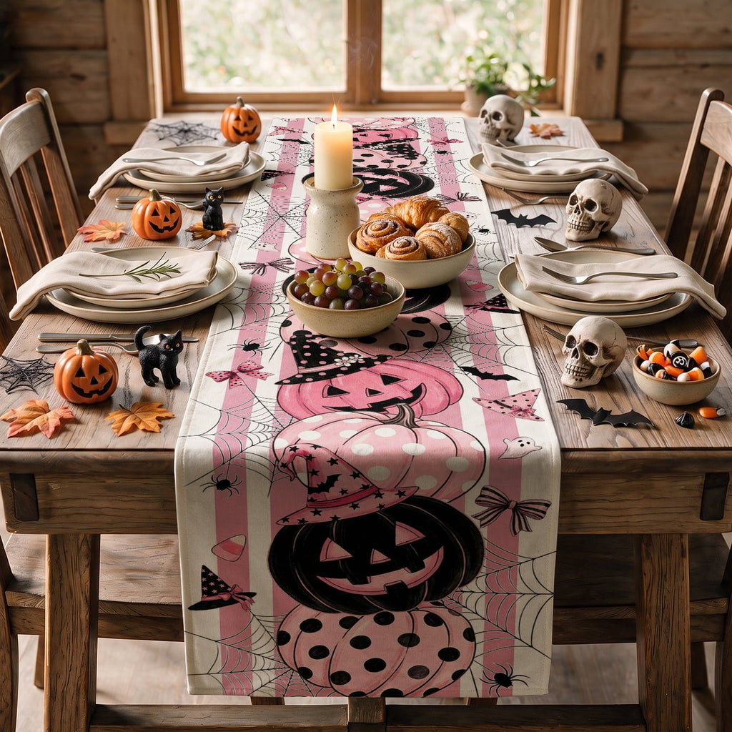 Sm:)e Halloween Table Runner Ghost Pumpkin 13x72 Inch, Halloween Party Kitchen Dining Indoor Outdoor Decorations,Orange