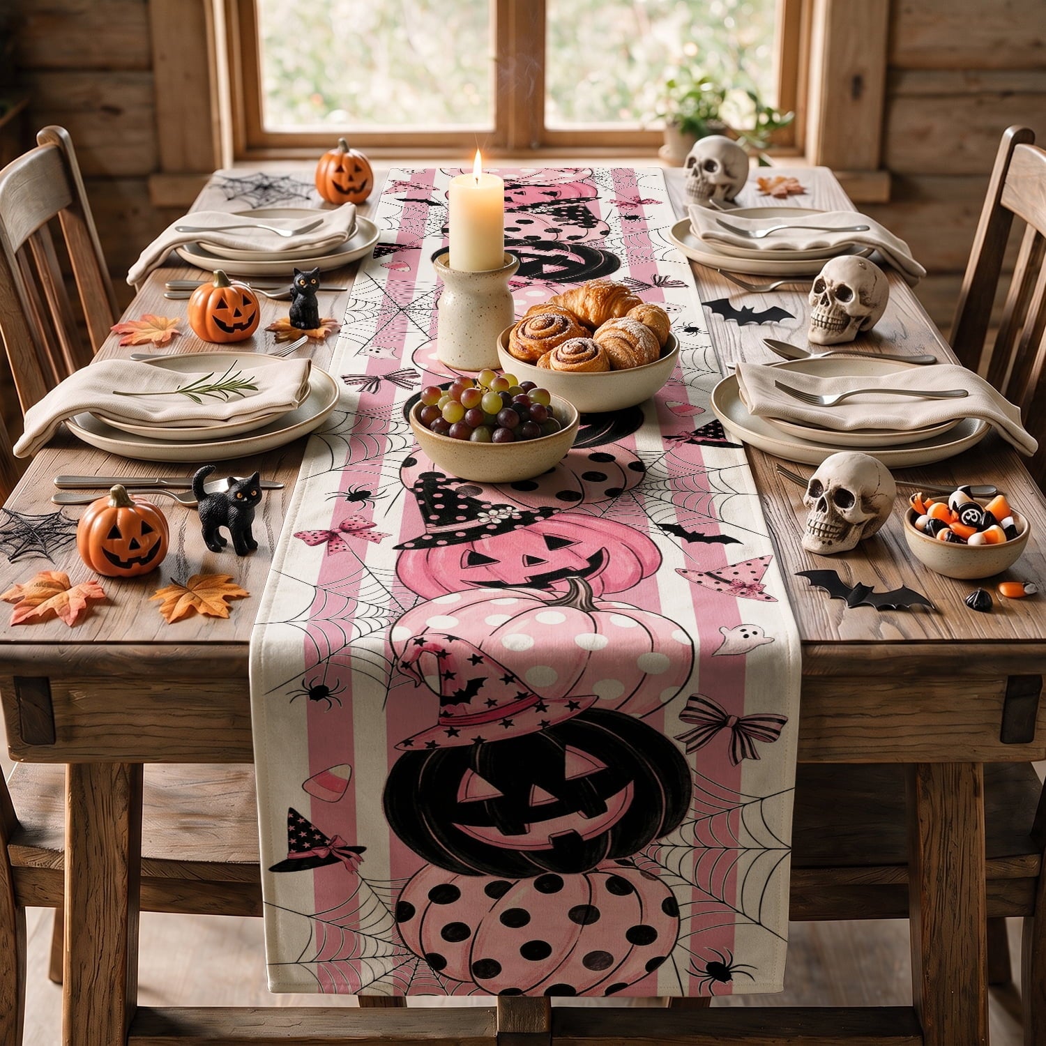 Sm:)e Halloween Table Runner Ghost Pumpkin 13x72 Inch, Halloween Party Kitchen Dining Indoor Outdoor Decorations,Orange