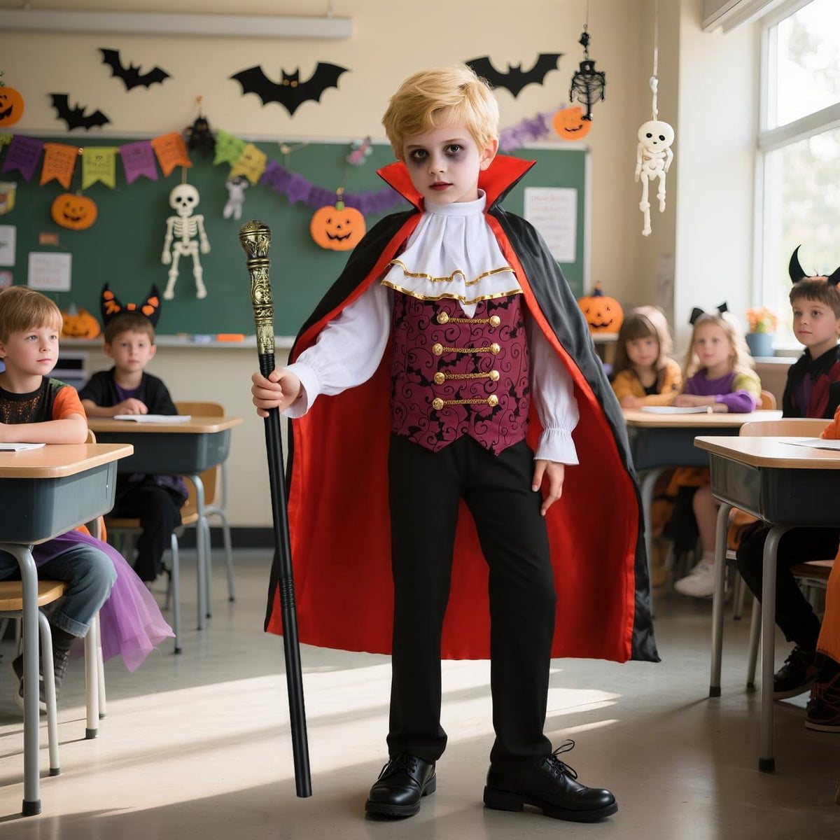 Vampire Boys Halloween Fancy-Dress Costumes with Vampire Cape and Scepter for Kids