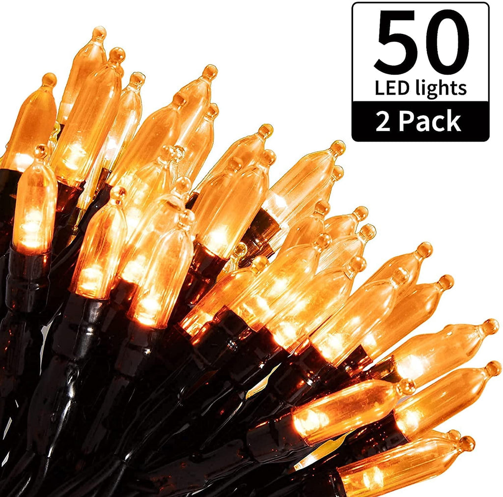 Morttic 2 Pack Orange String Lights 16.4Feet 50 LED Battery Operated Waterproof Mini Fairy Lights Show with 8 Modes for Outdoor Indoor Patio Xmas Tree Birthday Party Holiday Christmas Decorations