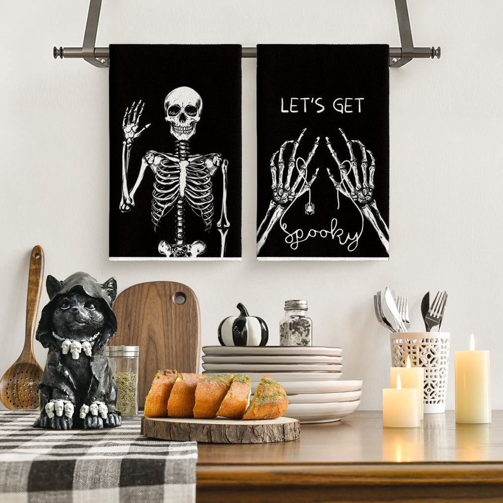 Sm:)e Spooky Pumpkin Ghost Boo Bat Halloween Kitchen Dish Towels 2 Set 18 x 26 inch