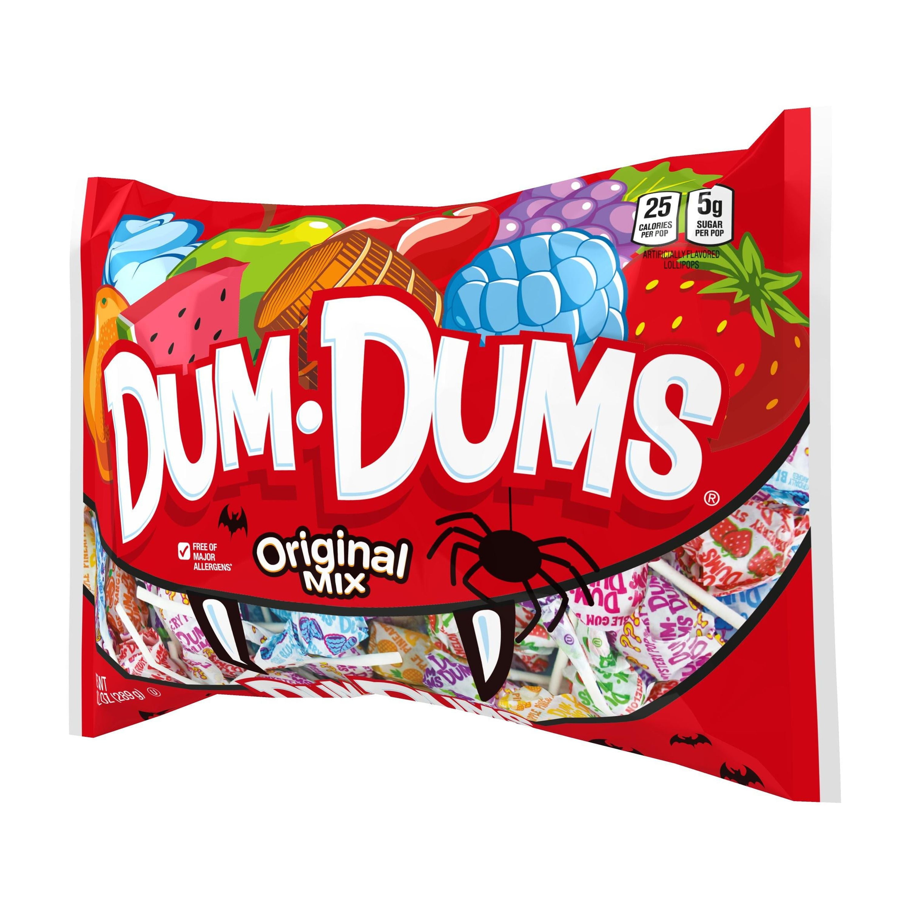 Dum Dums Original Mix Halloween Assorted Candy, Lollipops & Suckers, Hard Party Candy, 10.2 oz Bag