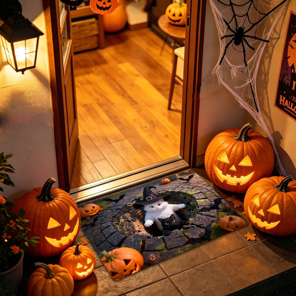 3D Optical Illusion Halloween Doormat Visual Trap Hole Design Non Velvet Entryway Rug Washable Floor Mat