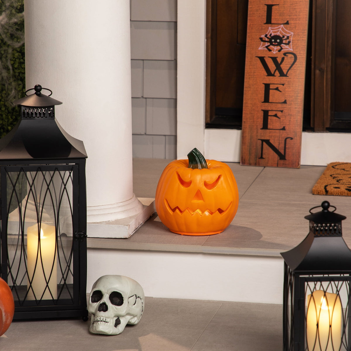 Northlight 9.75" Jack-O-Lantern Animated Double-Sided Halloween Pumpkin - Orange/Green