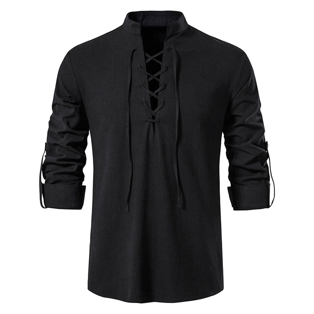 Mens Renaissance Shirt Medieval Pirate Viking Halloween Costume Gothic Steampunk Retro Long Sleeve Lace Up Shirts