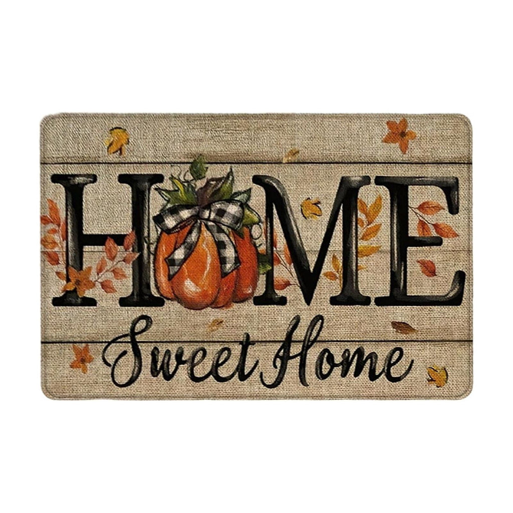 syligr Halloween Thanksgiving Doormat with Maple Leaf & Pumpkin Patterns - Non-Slip Floor Mat for Entryway, Kitchen, Porch, Fall Harvest Decor Rug with Anti-Fatigue Backing, Gift for Thanksgiving