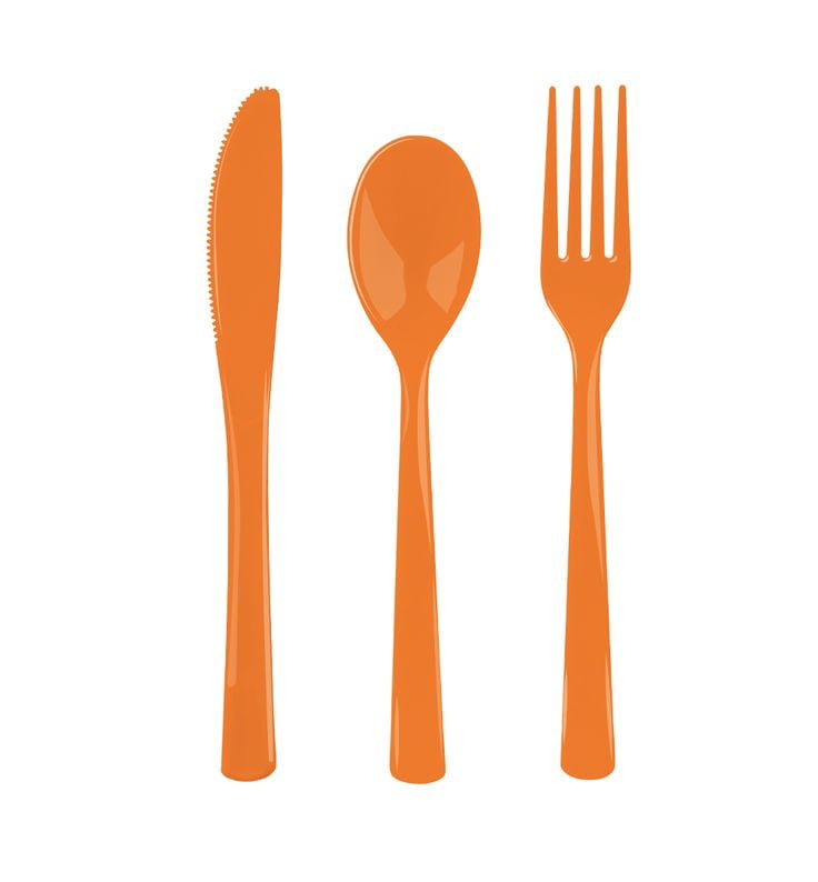 Plastic Disposable Cutlery Set, Tangerine, 24 Pieces, by Way To Celebrate
