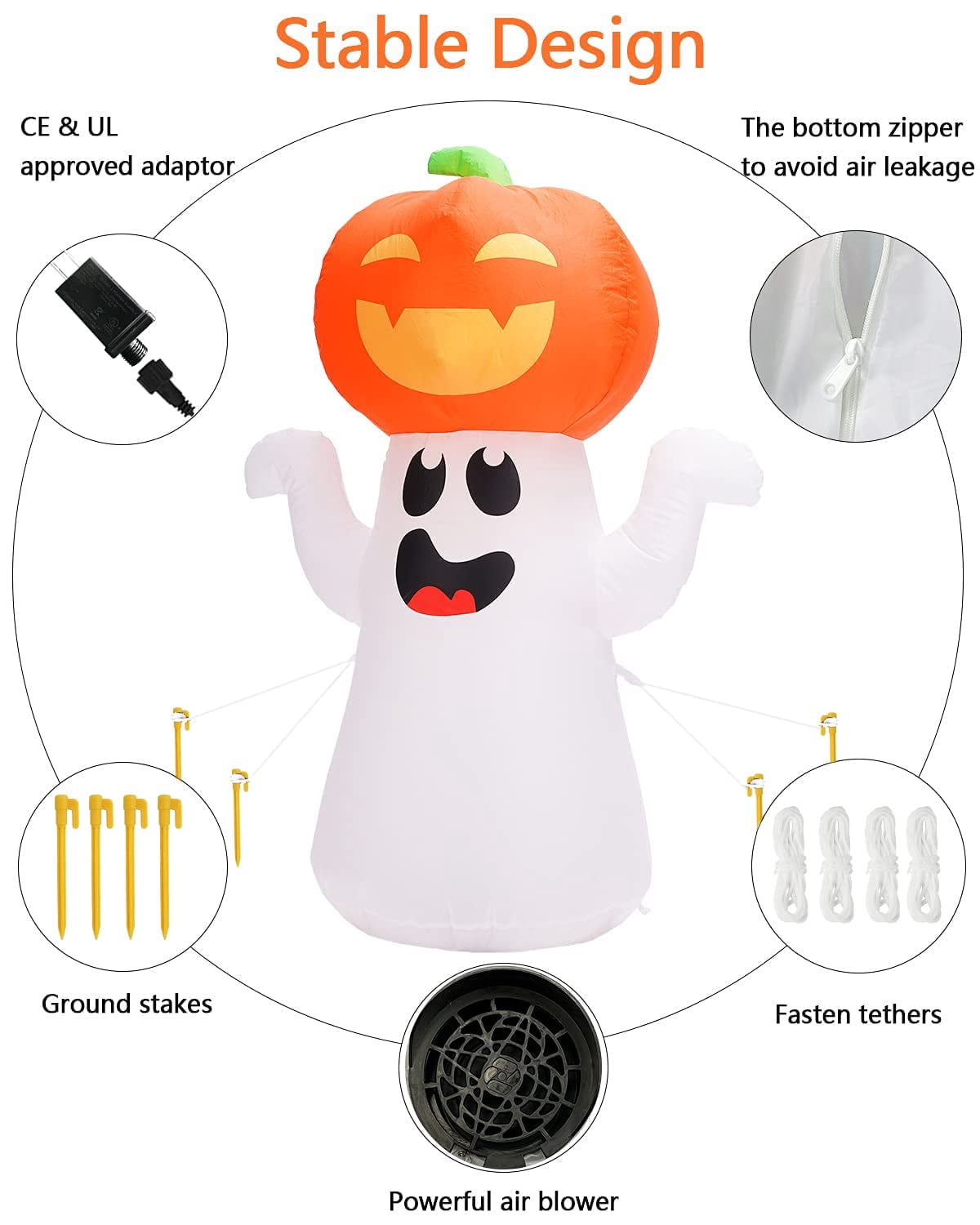 5FT Halloween Inflatable Pumpkin with 360° Rotating LED Lights, Outdoor/Indoor Decor