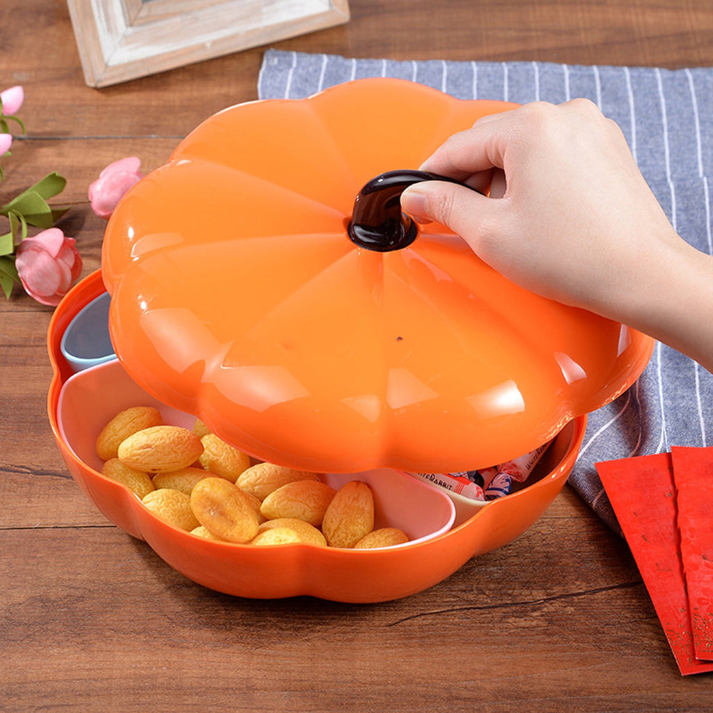 Bowayaoa Pumpkin Serving Bowl with Lid, Detachable Pumpkin Snack Box Divided Serving Tray Pumpkin Candy Jar Nut Serving Container Food Display Bowl for Halloween Thanksgiving Fall Festival Party