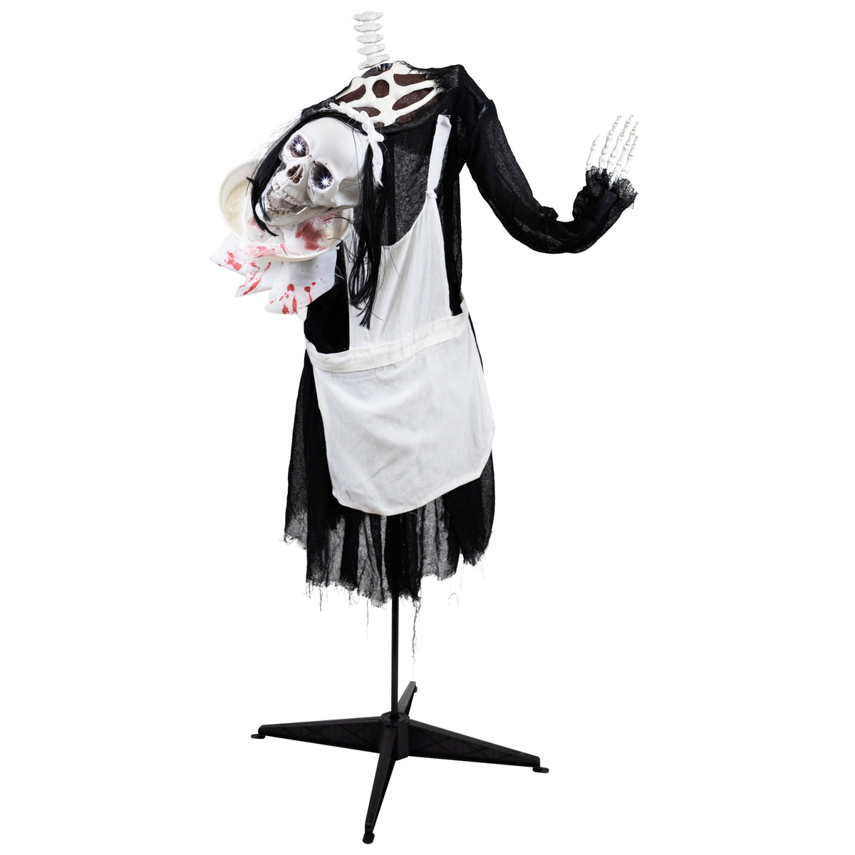 57" Animated LED Lighted Head-in-Hand Skeleton Maid Halloween Decoration