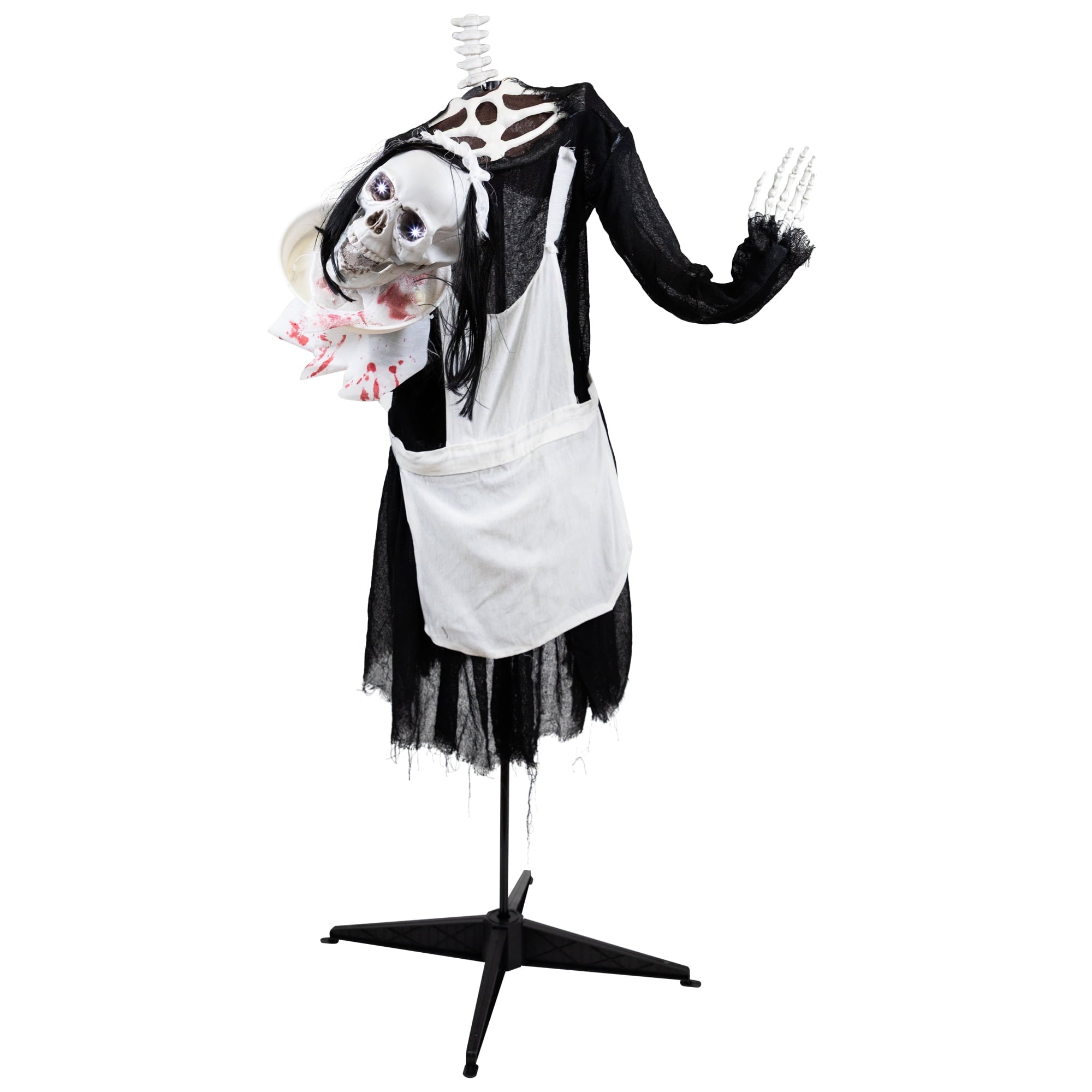 Northlight LED Animated Head-in-Hand Skeleton Maid Halloween Decoration - 57" - White Lights