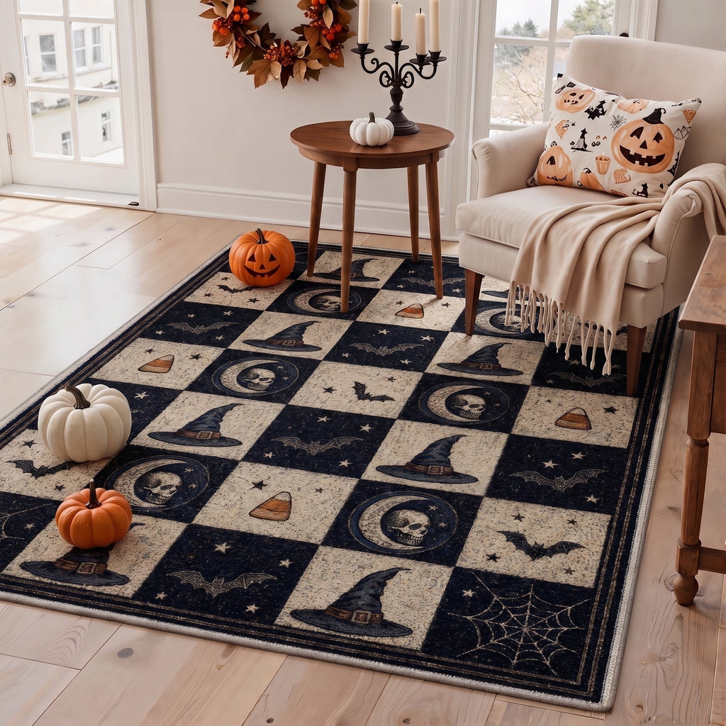 GENIMO 2'x3' Halloween Doormat, Washable Non Slip Soft Vintage Witch Outdoor Door Mat for Front Door Covered Porch Patio Entryway, Burnt Amber