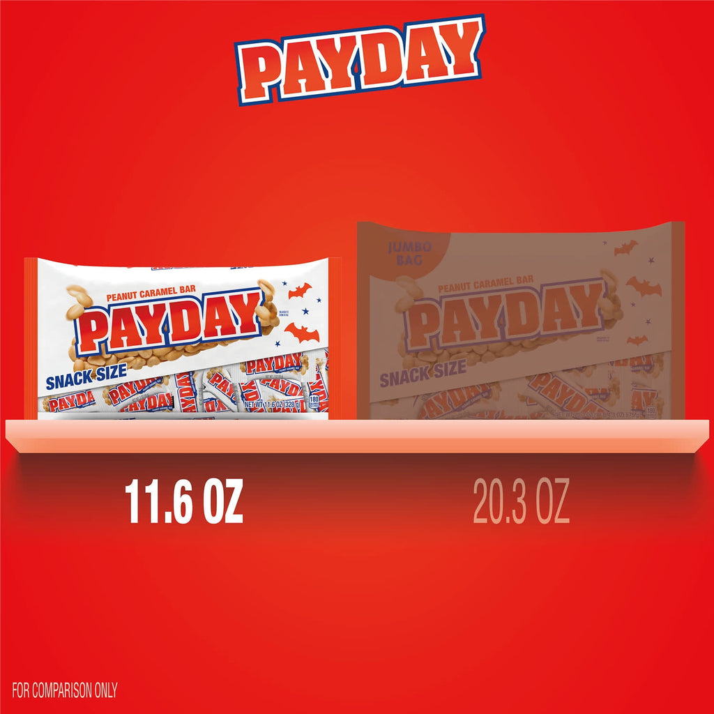 Payday Peanut Caramel Snack Size Halloween Candy, Bag 11.6 oz